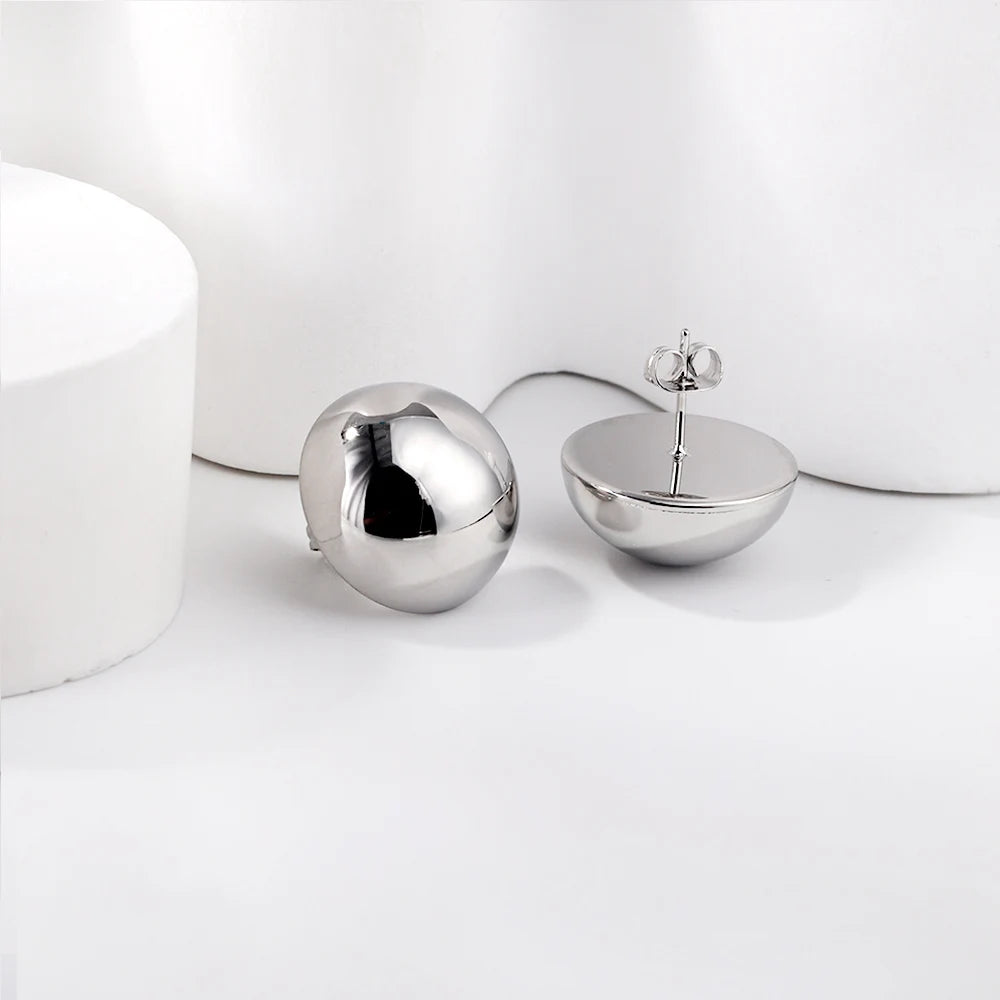 LUXUKISSKIDS Minimalist Gold/Silver Plated Chunky Ball Stud Earrings for Women/Man Thick Bold Sphere Dome Post Round Earring New