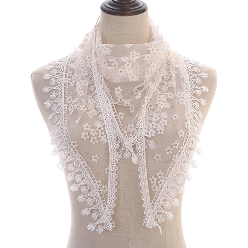 160*50cm Women Tassel Triangle Scarf for Church Prayer Shawl Embroidered Lace Veil Floral Headcovering Veils for the Church's