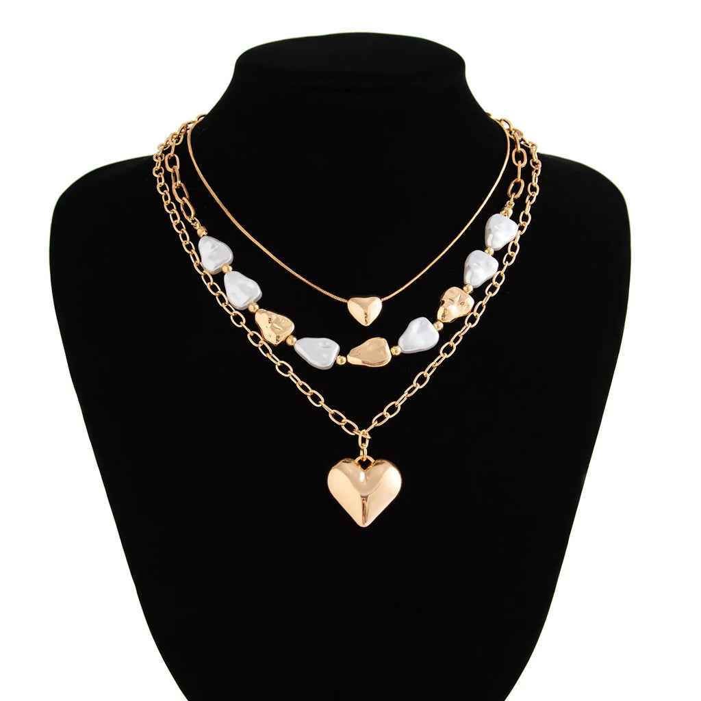 Boho Love Pendant Necklace Women's 2025 Multi Layer Gold Color Metal Imitation Pearl Girl Fashion Couple Fashion Jewelry