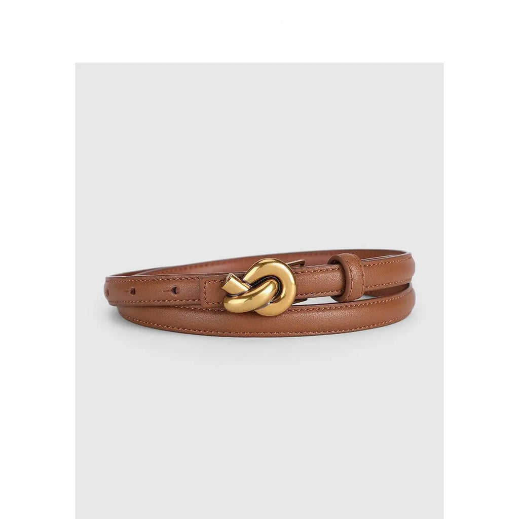 Real leather knot belt for women, fashionable belt with buckle, dress and jeans belt