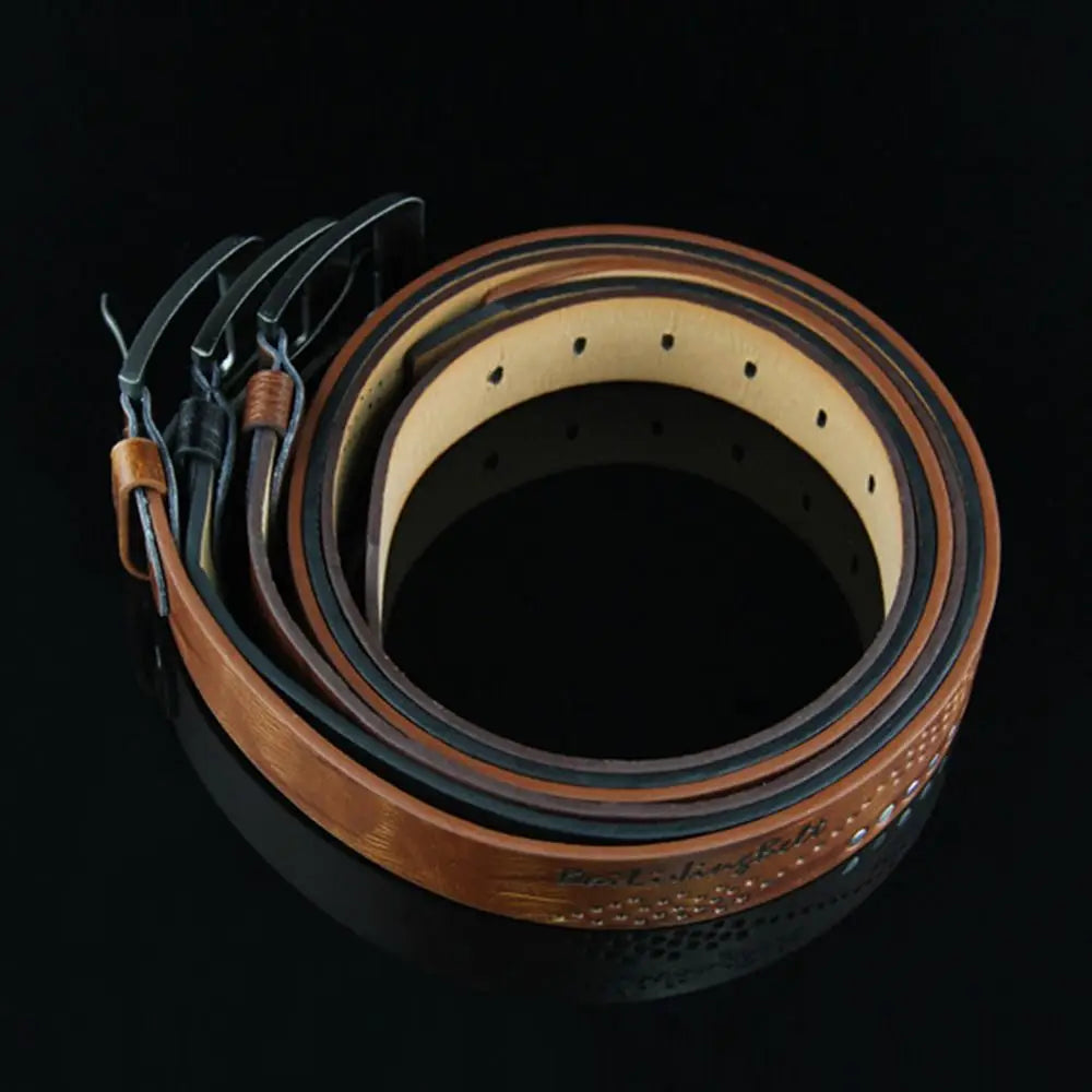 Simple Leather Men's Belt Luxury High Quality Classic Buckle Business Cowboy Vintage Waistband Alloy Belts