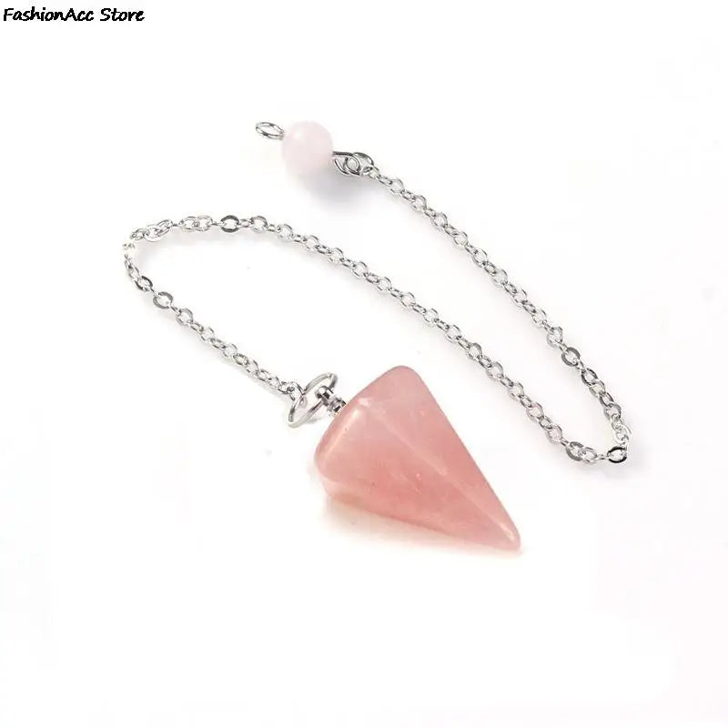 Healing Pendulum For Divination Pink Quartz Pendulums Biolocation Natural Gem Stone Chain Men Reiki Crystal Pendant