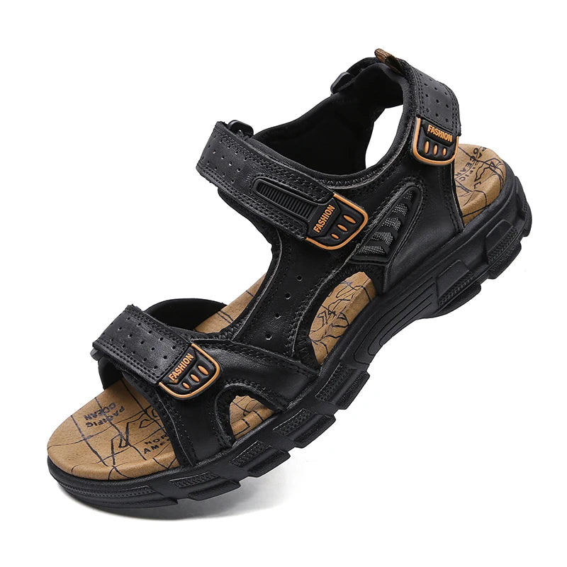 2024 New Genuine Leather Men's Sandals Summer Outdoor Non-slip Hiking Trekking Shoes for Men Beach Slippers Casual Sneakers