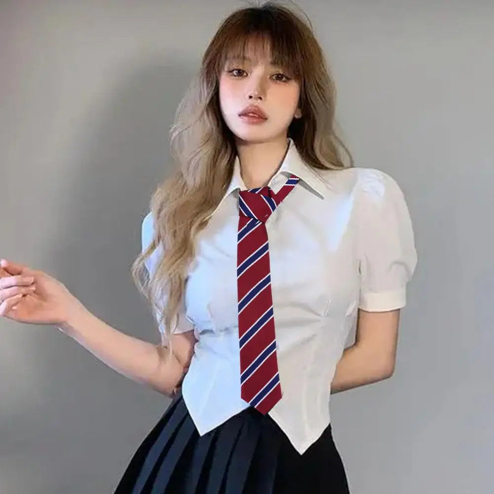 Women Men Stripe Tie Retro Jacquard Neck Tie Slim Necktie JK Korean College Style Simple All-match Trendy Accessories Daily Wear