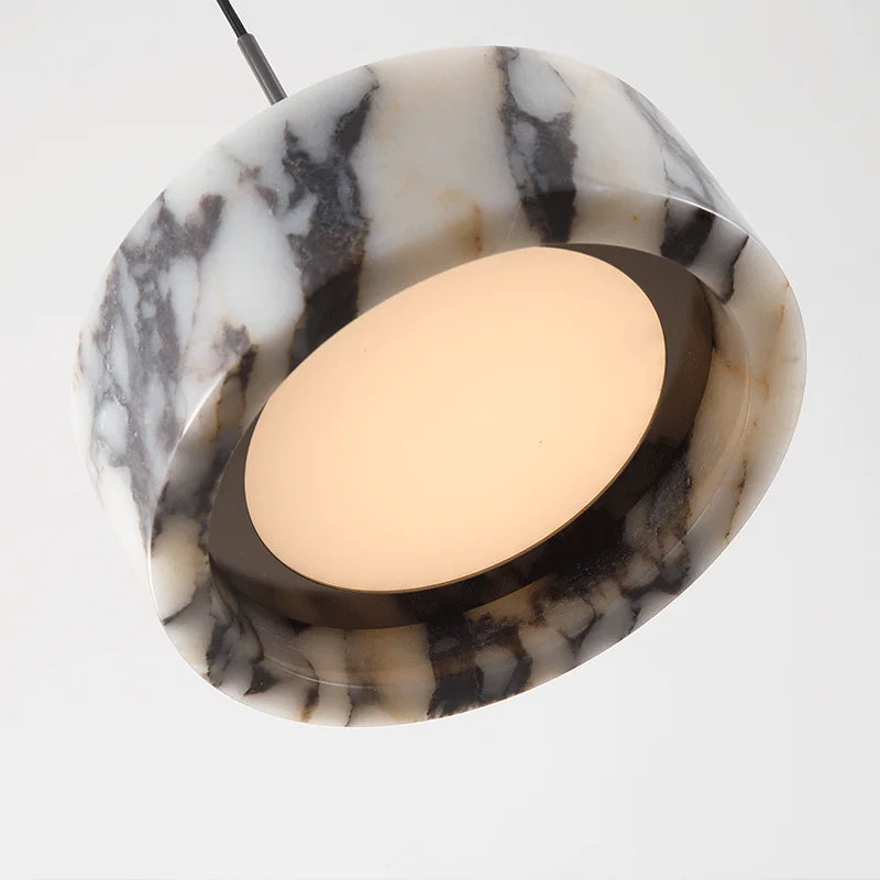 Luxury Black Round Natural Stone Pendant Lamp High-end Bedroom Bedside LED Chandelier Living room Decoration Home Hanging Lights