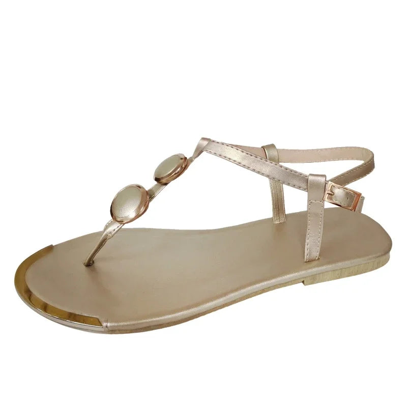 2025 The New Summer Sandals Women Fashion Casual Beach Outdoor Flip Flop Sandals Metal Decoration Ladies Flat Shoes Plus Size