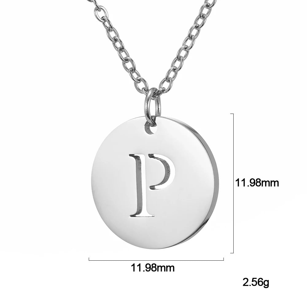 Kkjoy Fashion Stainless Steel Gold Color Minimalist Metal Round A-Z 26 Initials Necklace for Women Jewelry Gift Wholesale New in