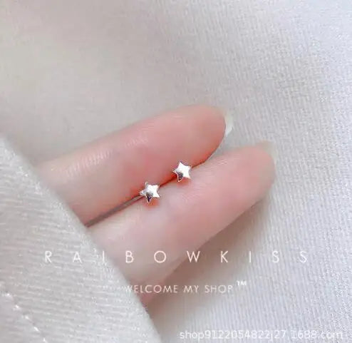 Tiny Minimalist Korean Mini Small Heart Stars Stud Earrings For Women Butterfly Heart Star Piercing Ear Studs