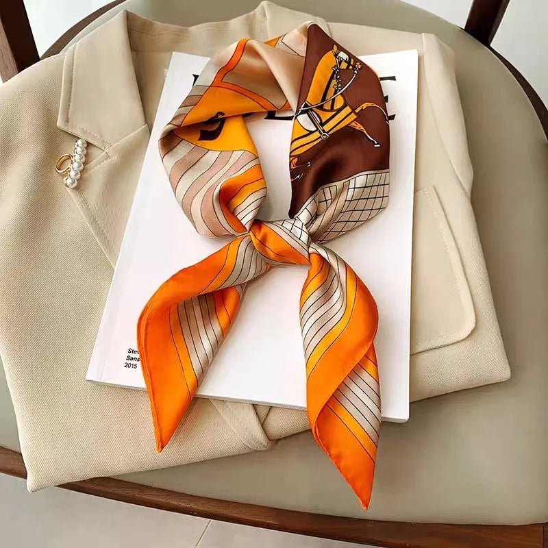 Head Scarf Women Luxury Brand Square 70*70cm Silk Foulard Satin Bandana Cheveux Soft Neckerchief Hijab Hair Scarves For Ladies