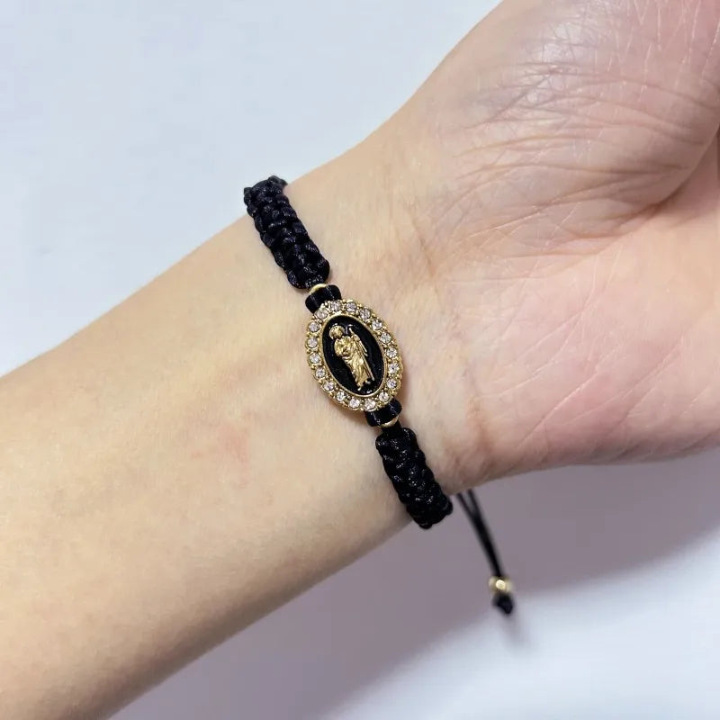 Mexican Religious San Judas Tadeo Jewelry Our Father Of Saint Jude Charm Handmade Rope Chain String Braided Bracelet for Women