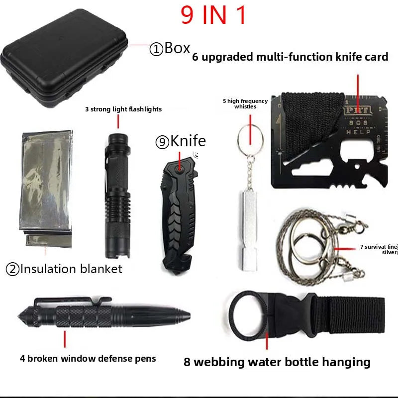 Survival Kit 9 IN 1 Survival Gear Equipment Tool Storage Box Tools Accessories Container for Outdoor Camping Hiking Fishing