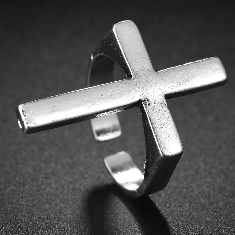 Simple Big Cross Rings for Men Boy Crucifix Black Color Ring Religious Male Jewelry Gift for Christian Catholicism