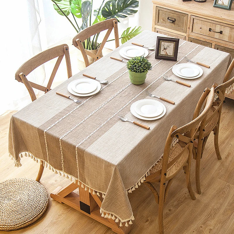 Battilo Linen Cotton Tablecloth Round Rectangular Table Cloth Waterproof Table Cover for Dining Coffee Table Kitchen Decoration