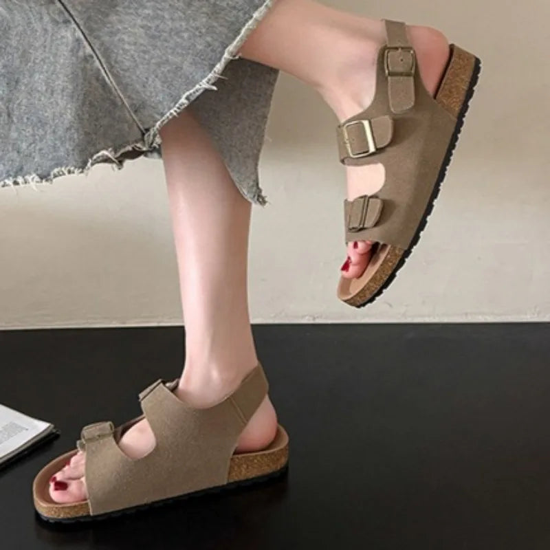 Women's Sandals 2025 Summer Casual Thick Bottom Flat Trend Open Toe Solid Color Sandals Lightweight Outdoor Walking Slippers