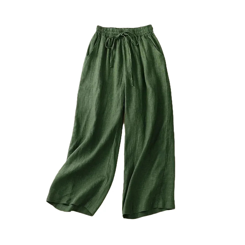 Cotton LinenCasual Solid Lace Up Elastic High Waist Loose Wide Leg Women's Pants Ankle-Length Pants For Women Clothing Fashion