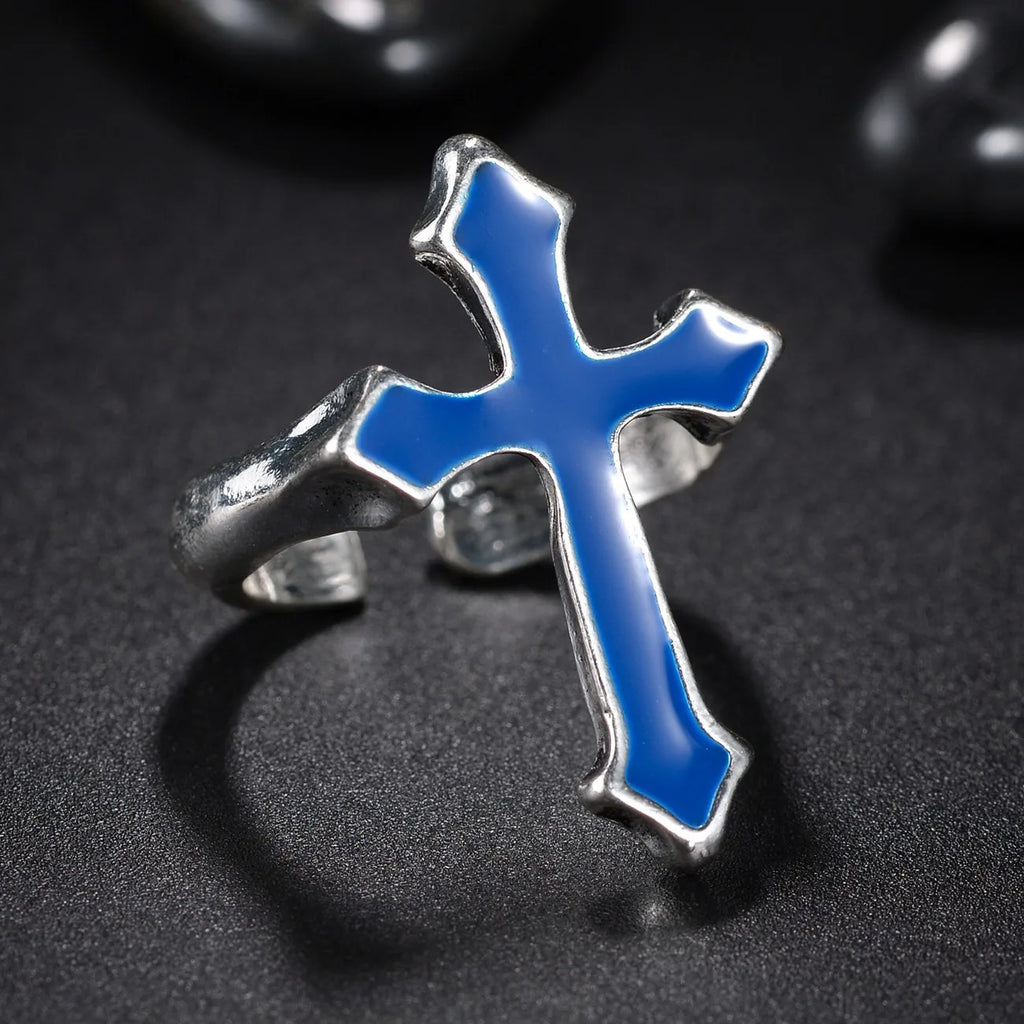 Simple Big Cross Rings for Men Boy Crucifix Black Color Ring Religious Male Jewelry Gift for Christian Catholicism