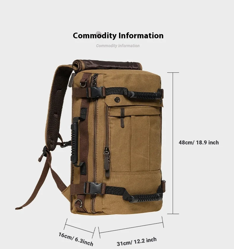 Travel Rucksack Multifunctional Travel Bucket Backpack Men 3 Colors Canvas College Student School Backpack