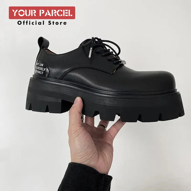 2024 Original and New Elevated 7CM Matsuke Sole Derby Shoes Black Big Head Leather Shoes for Men and Women's Universal Work Clot
