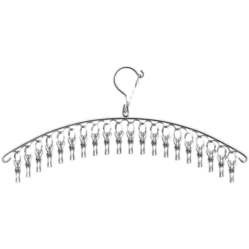 Heavy Duty Stainless Steel Laundry Hanger 20 Clip Windproof Sock Dryer Rack Curved Garment Organizer for Home Dorm Clothes Airer