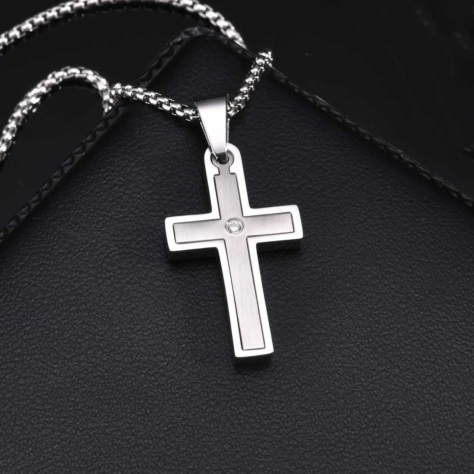 Simple Mens Cross Necklace,Stainless Steel Pendant Necklaces,Minimalist Prayer Christian Jewelry Gifts
