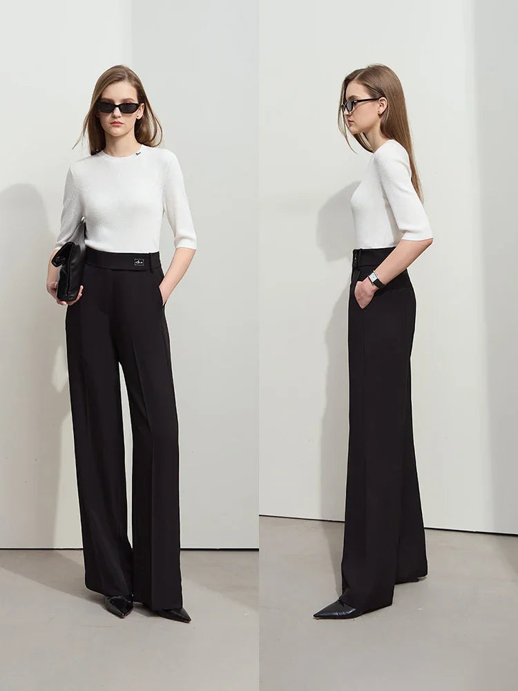 Amii Minimalist Contrast Color Letter Embroidered Wide-leg Pants 2025 Women's Spring New Casual Loose Commuter Trousers 12541049