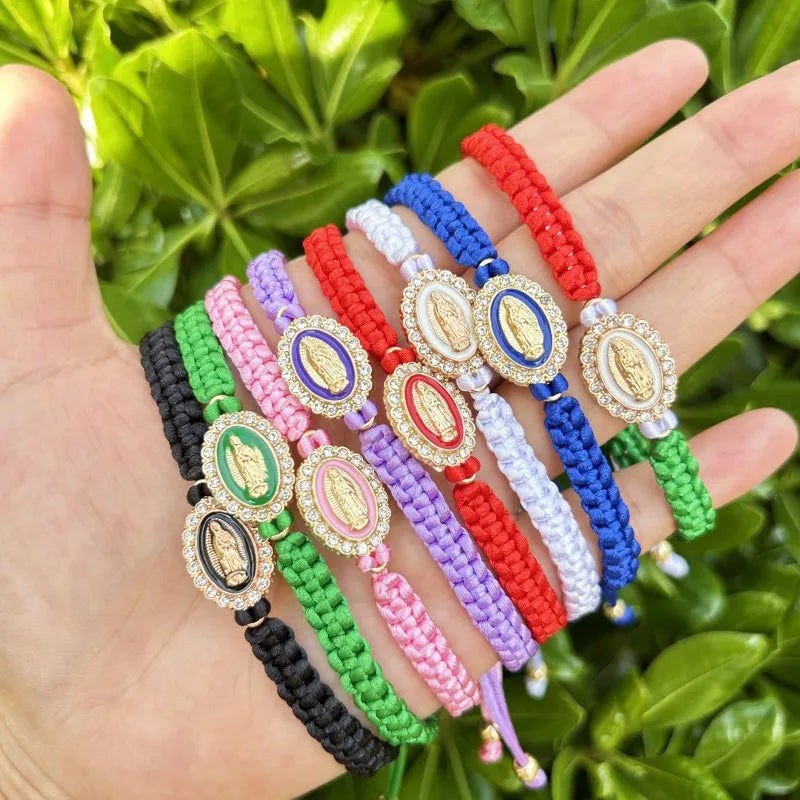 Mexican Religious San Judas Tadeo Jewelry Our Father Of Saint Jude Charm Handmade Rope Chain String Braided Bracelet for Women