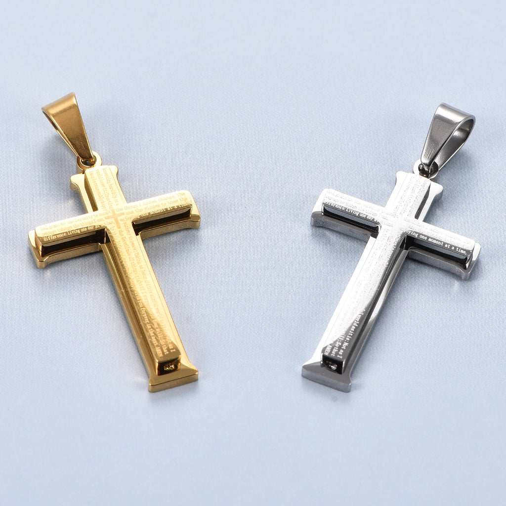 Simple Stainless Steel Bible Letter Cross Pendant for Men Women Catholic Prayer Jewelry Gifts