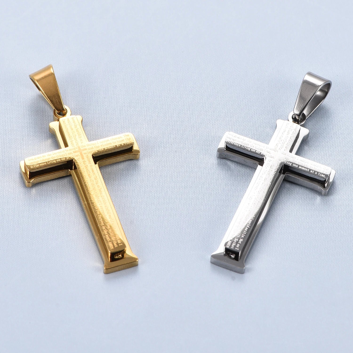 Simple Stainless Steel Bible Letter Cross Pendant for Men Women Catholic Prayer Jewelry Gifts