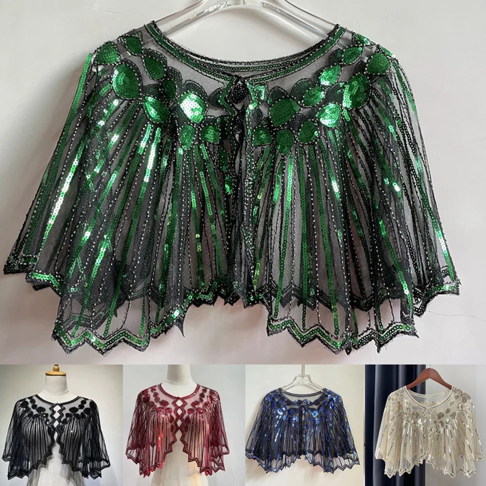 Women's 1920s Shawl Wedding Party Shawl Beaded Sequin Deco Evening Cape Flapper Cover Up Gatsby