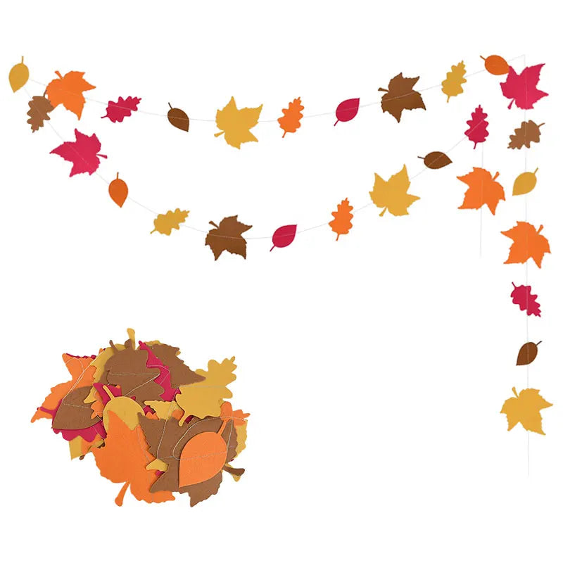 Autumn Leaves Maple Garlands Round Paper Thanksgiving Banner String Home Birthday Party Holiday DIY Wall Fireplace Hanging Decor