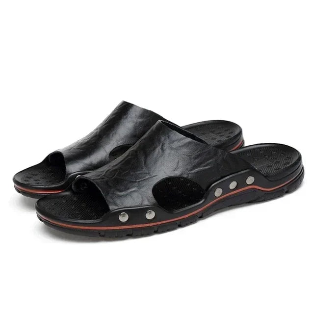 Summer High-quality Leather Slippers  New Men's Sandals  Soft Outdoor Slippers  Comfortable Beach Sandals Outdoor Men's Shoes