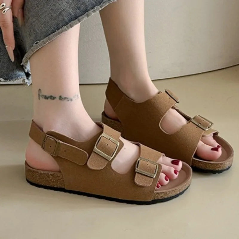 Women's Sandals 2025 Summer Casual Thick Bottom Flat Trend Open Toe Solid Color Sandals Lightweight Outdoor Walking Slippers