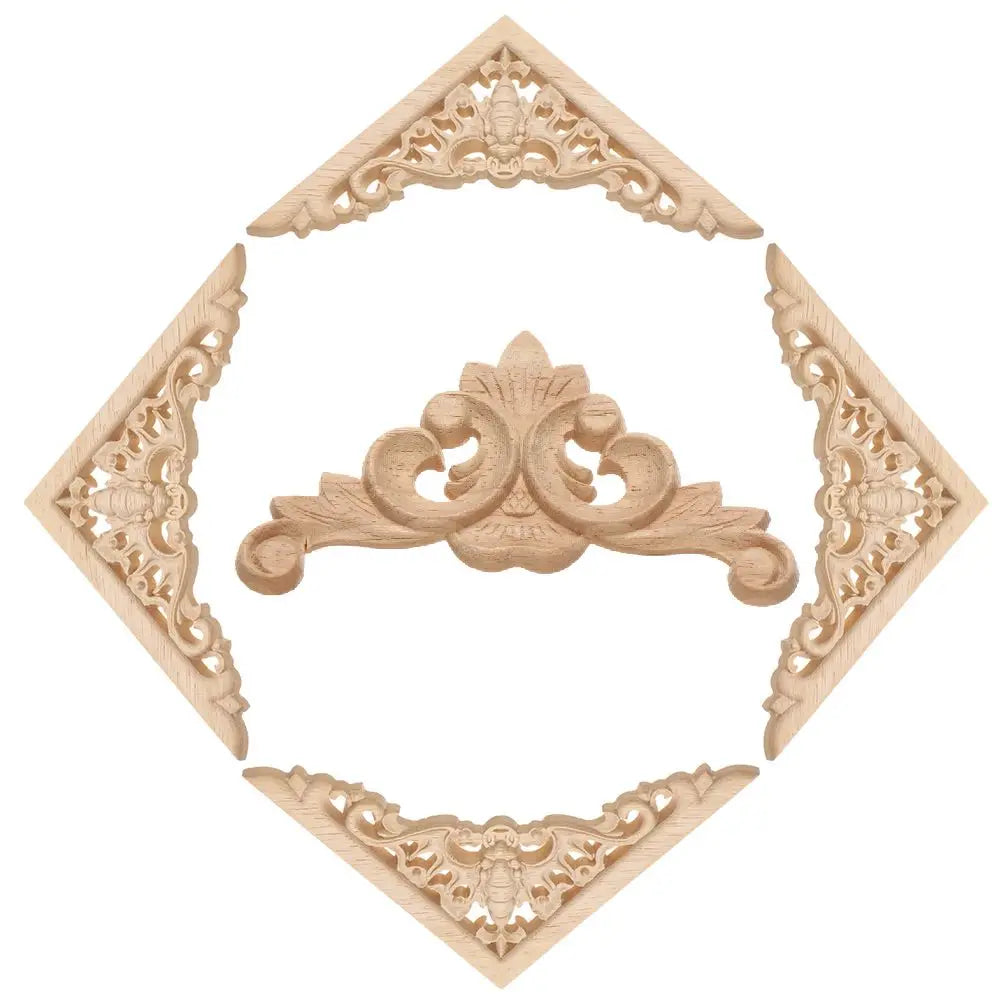 Furniture Parts Unique Natural Floral Wood Carved Corner Appliques Frame wooden Figurines Crafts Woodcarving Decorative