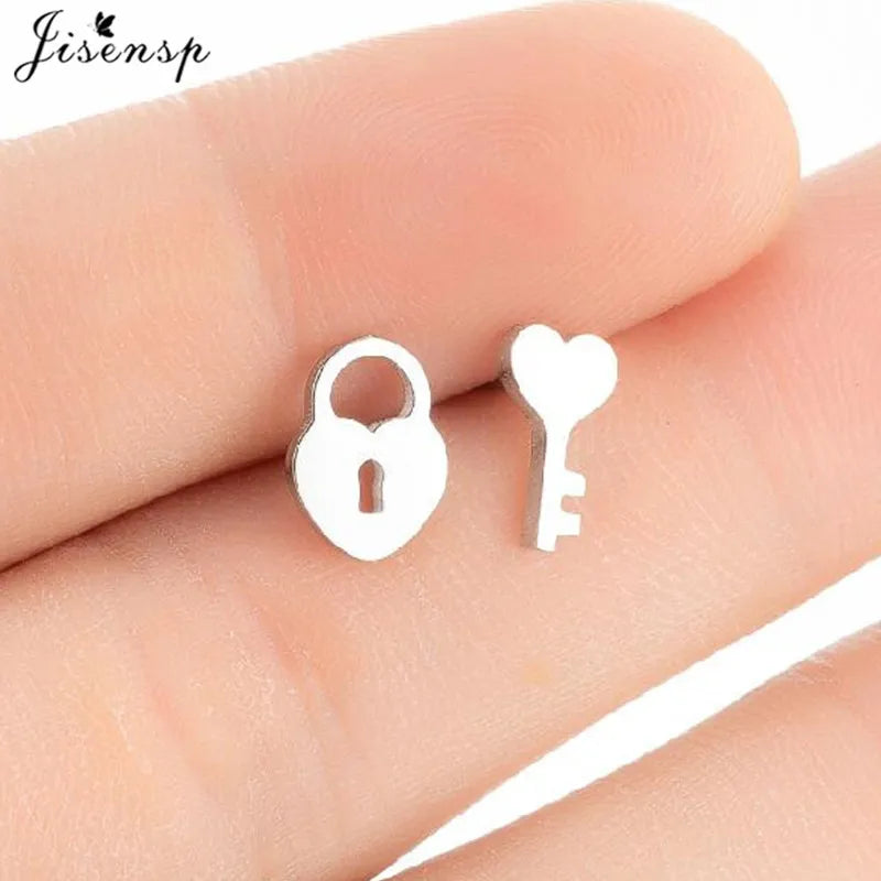Punk Mini Stainless Steel Earrings for Women Minimalist Spades Gesture Apple Lighter Spider Web Earings Fashion Jewelry brincos