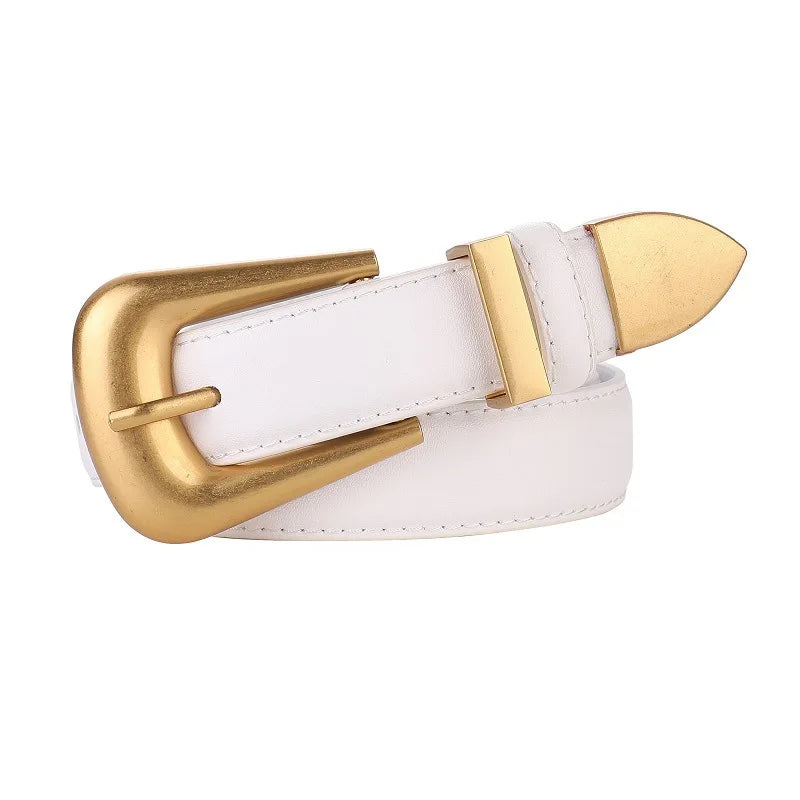 Genuine Leather Belt for Women Burgundy Leather Fashion Belts with Gold Metal Buckle Casual Luxury for Jeans Dresses