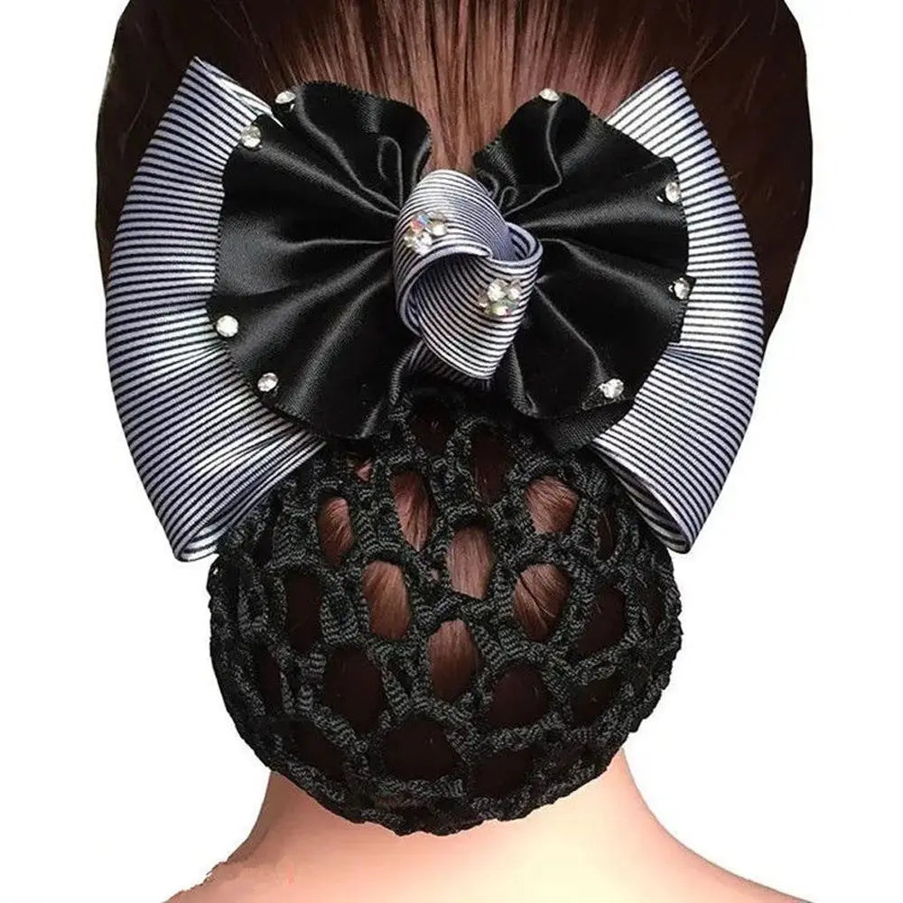 New Floral Lace Satin Bow Hair Net Barrette Bank Staff Flight Attendant Nurses Satin Hair Clip Net Snood Women Hair Accessories