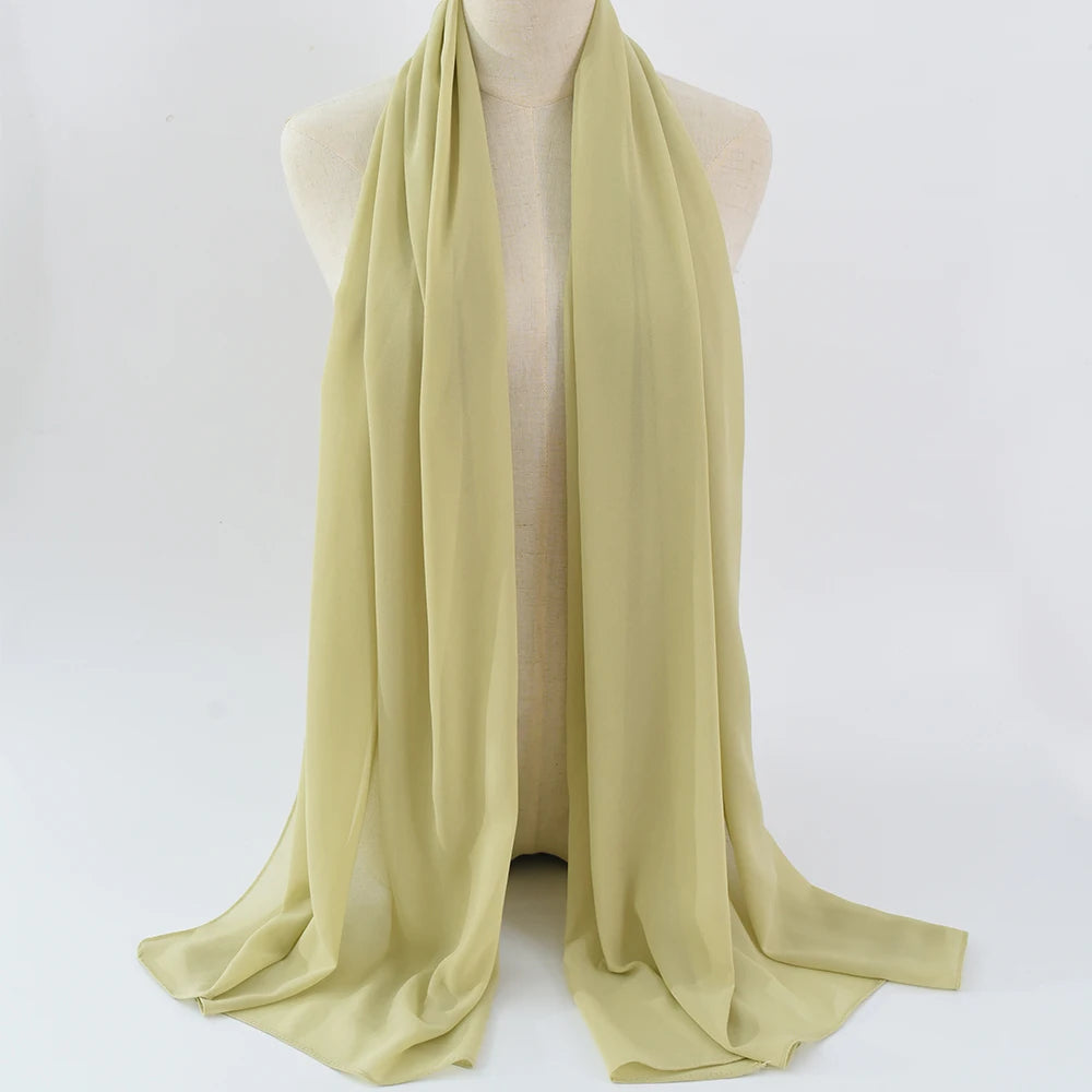 Fashion Pearl Chiffon Hijab Shawls Of Muslim Women Solid Color Head Wraps Scarf For Ladies