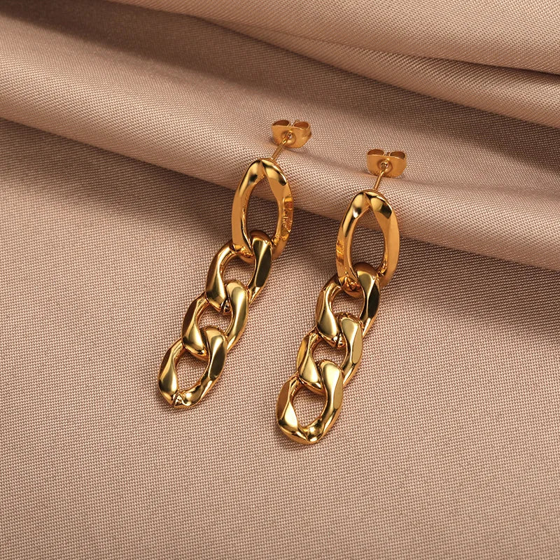 Statement Thick Cuban Link Drop Dangle Earings Fashion Jewelry Stainless Steel Minimalist Earrings Punk Accessories