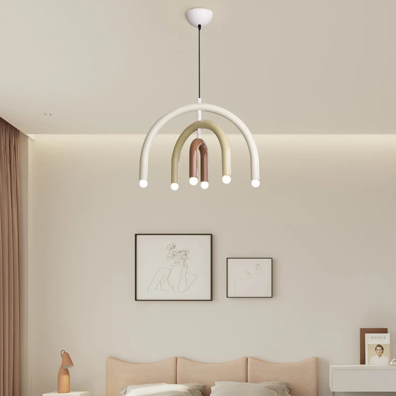 Italy Designer Rainbow Chandelier U -shaped LED Minimalist Creamy Style Children's Room Decor Bedside Living Room Pendant Light