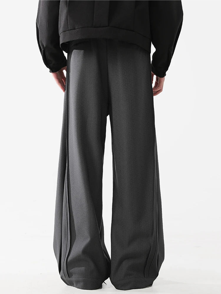 REDDACHiC Men's Pleated Silhouette Wide Leg Pants Unisex Casual Loose Clean Fit Barrel Plain Black Trousers Office Work Clothes