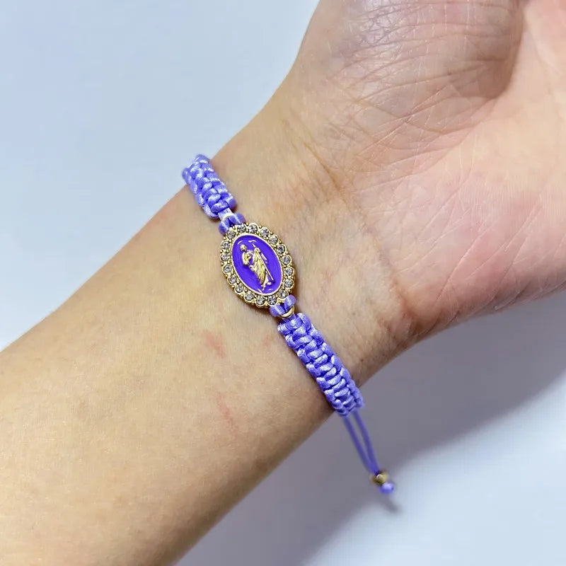 Mexican Religious San Judas Tadeo Jewelry Our Father Of Saint Jude Charm Handmade Rope Chain String Braided Bracelet for Women