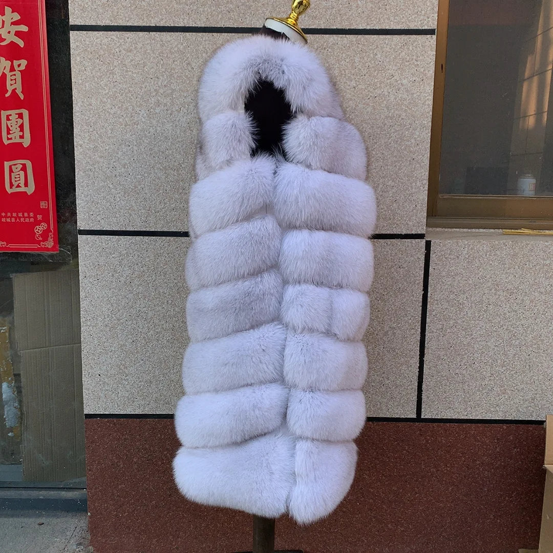 women's jacket 2025 fur jacket 90cm diagonal slim natural fox fur vest mid-length fox fur vest real fur jacket natural fur good