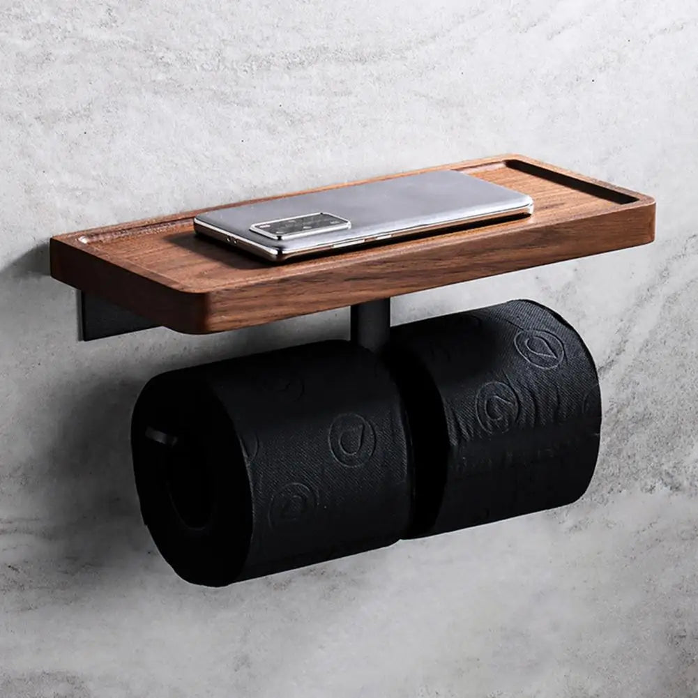 Tissue Rack Space-saving Wall Mounted Punch Free Wooden Bathroom Tissue Stand Easy To Install Toilet Storage Shelf For Dorm