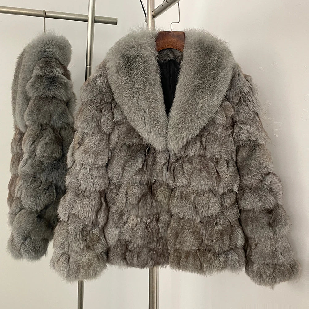 MENINA 2025 Winter Jacket Women Real Fox Fur Coat  Natural Fox Fur Collar Outerwear Thick Warm Sleeve Fashion Streetwear
