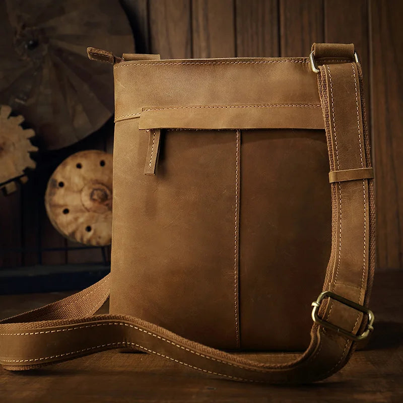 Luufan Simple Design Men's Messenger Bag Crazy Horse Leather Shoulder Bag Business Briefcase Crossbody Bag Male Daily Work Tote