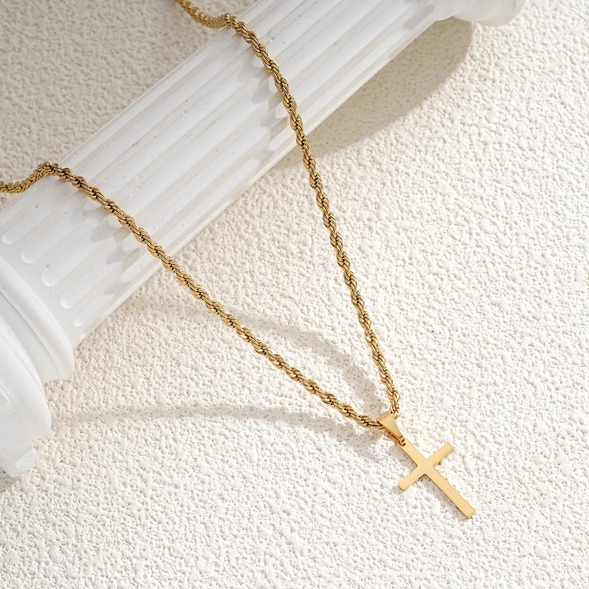 Simple Cross Necklaces for Men Boys,Waterproof Stainless Steel Pendant Necklace with 55cm Twisted Chain,Hip Hop Casual Gifts