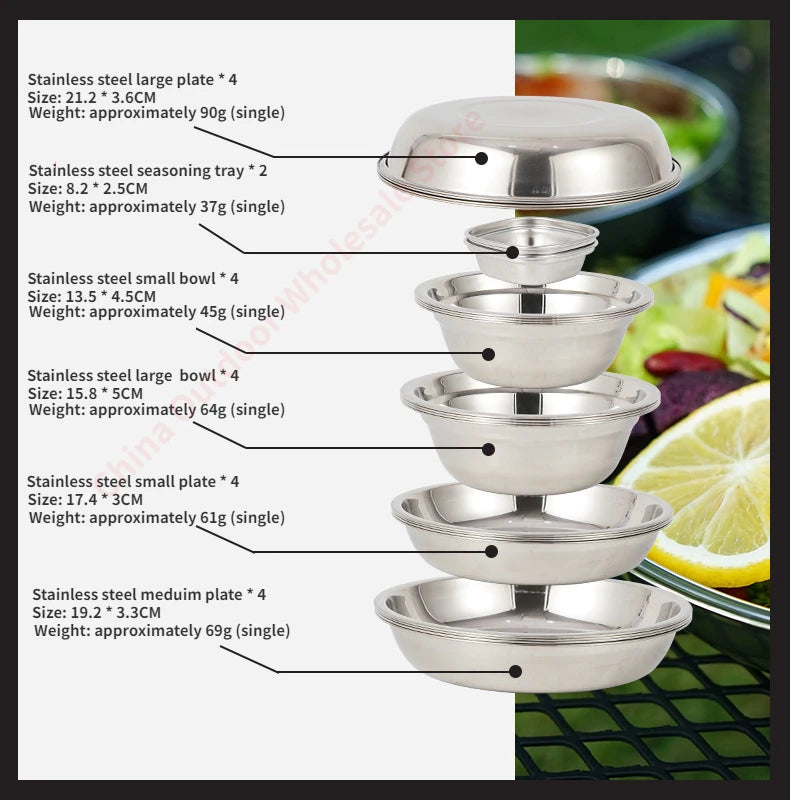 Outdoor Camping Cooking Portable Dining Plate Set of 22pcs Camping Tableware Self Driving BBQ Plate Home Soup Pot Bowl Plate Set