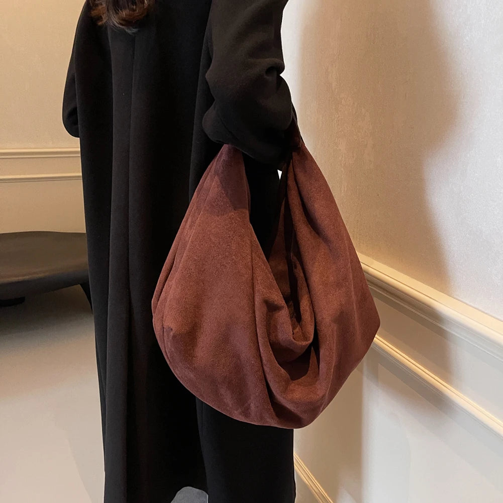 Women Suede Shoulder Bag Slouchy Tote Bag Large Capacity Underarm Bag Handbag for Work Travel