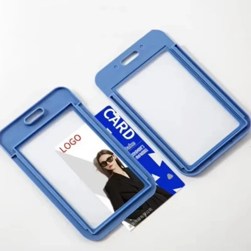 Cards Slots Double-sided Staff Work Card Cover Pass Access Card Holder Name Badge Holder ID Tag Bus Card Sleeve with Lanyard
