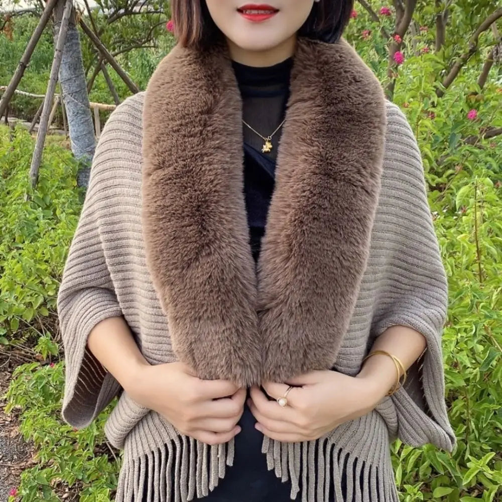 Knitting Thick Women's Loose Shawl with Faux Fur for Evening Dresses Wedding